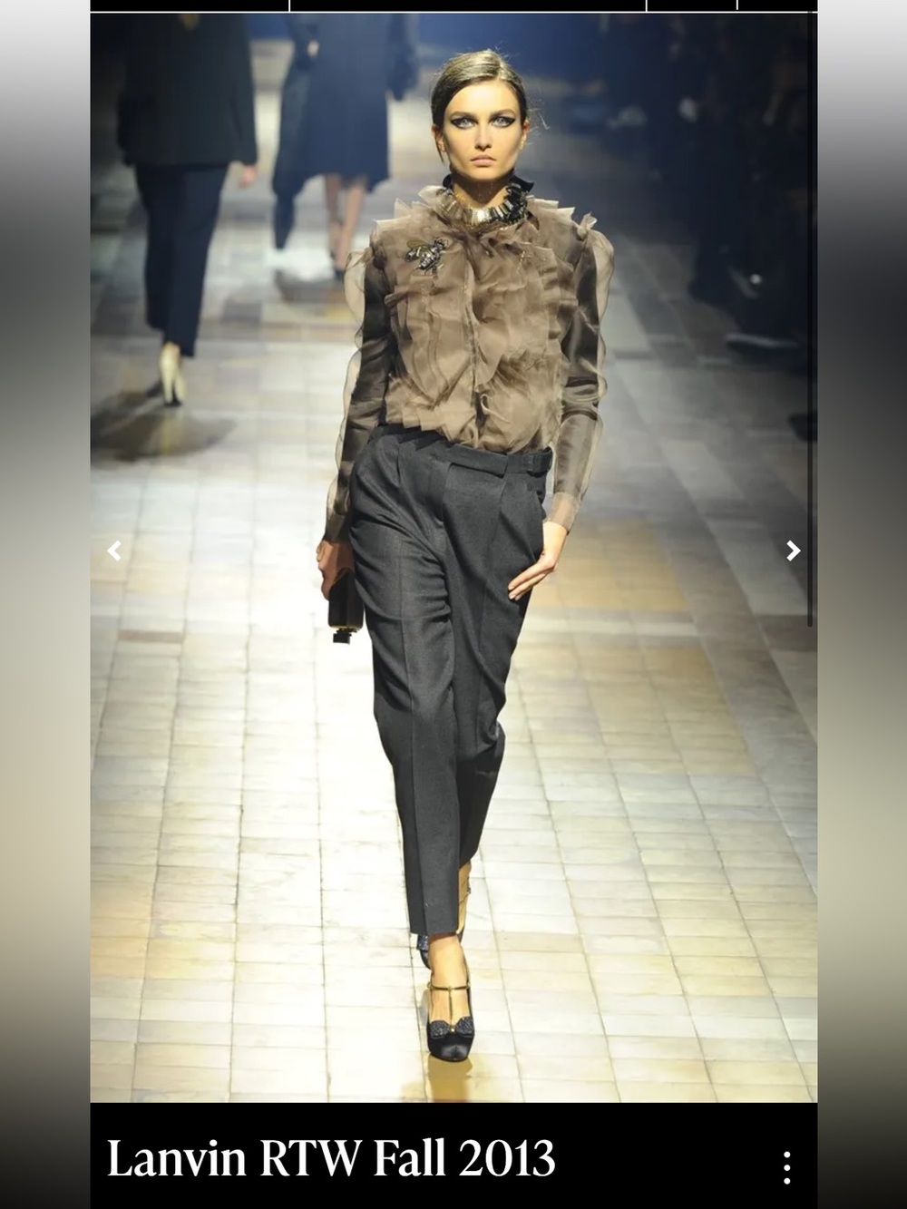 Lanvin Runway Sheer Brown Silk Ruffle Blouse